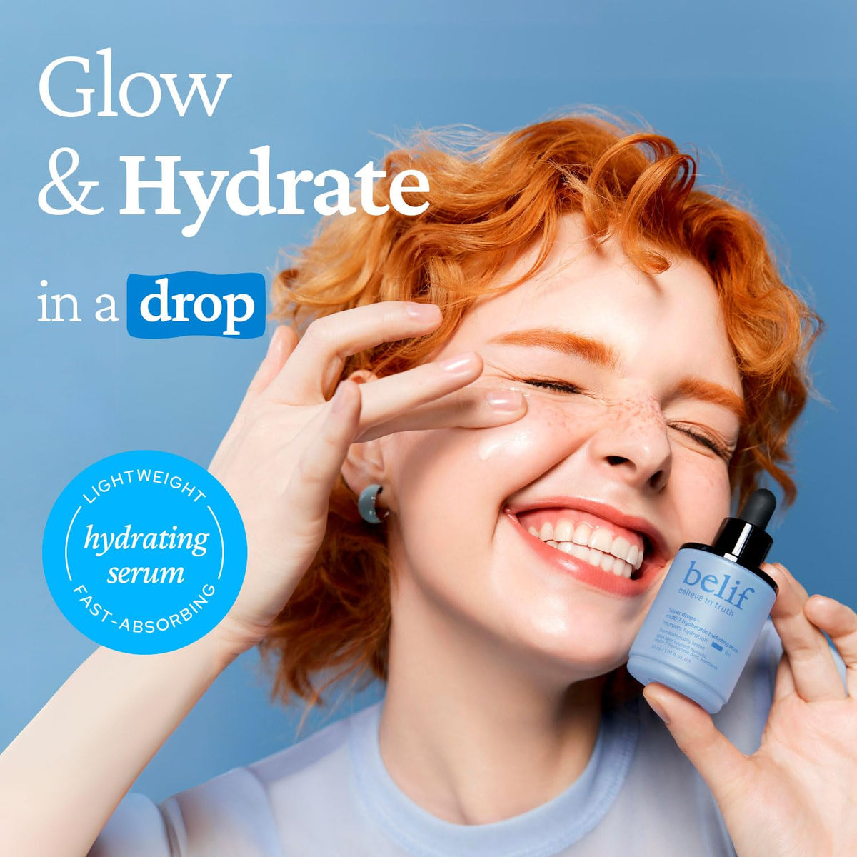 belif pipette dispensing clear serum to show lightweight hydrating texture