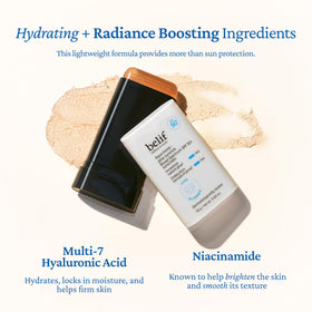 belif texture swatch on skin showing clear, non-whitening hydrating finish