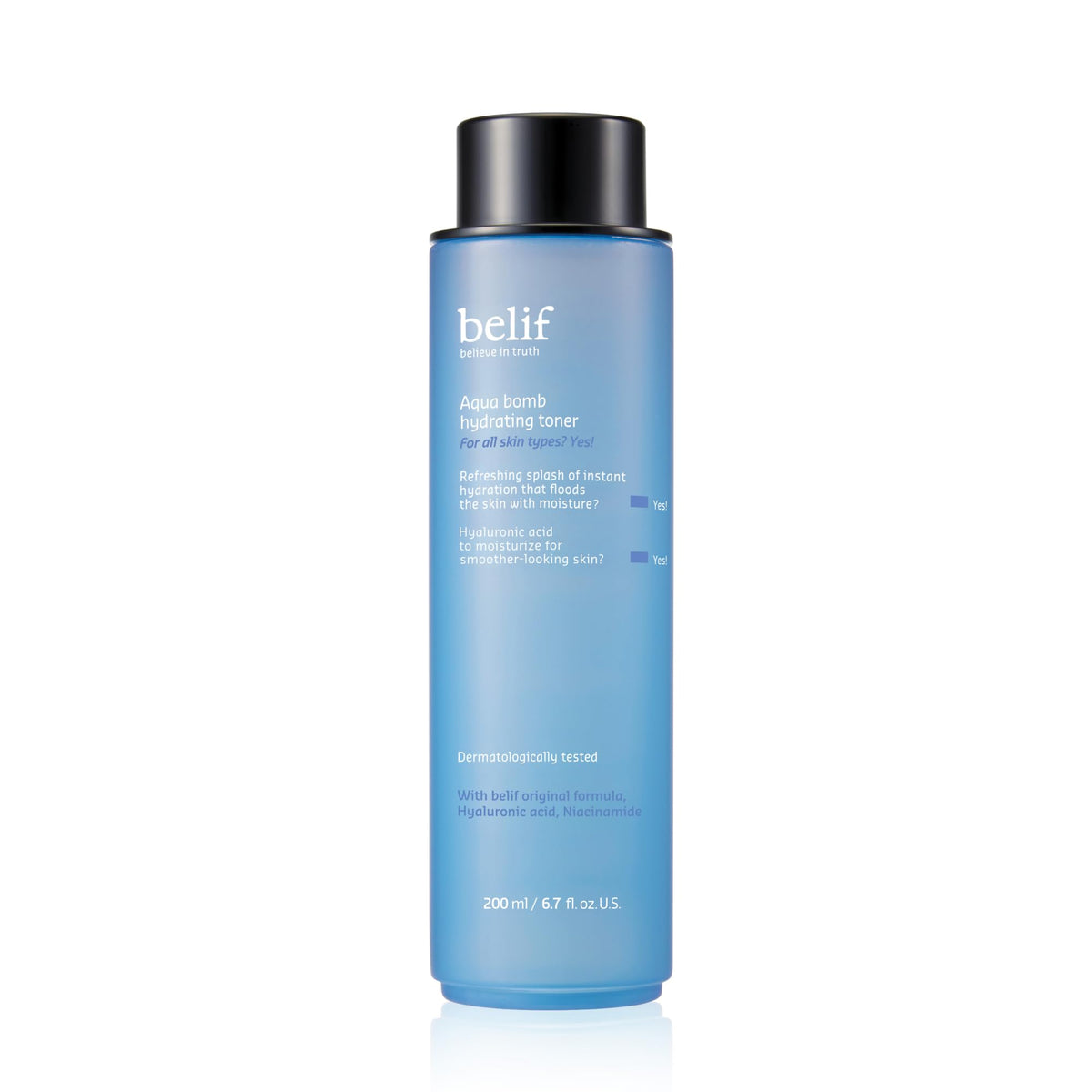 belif front bottle view showing label and clean design benefit hydration