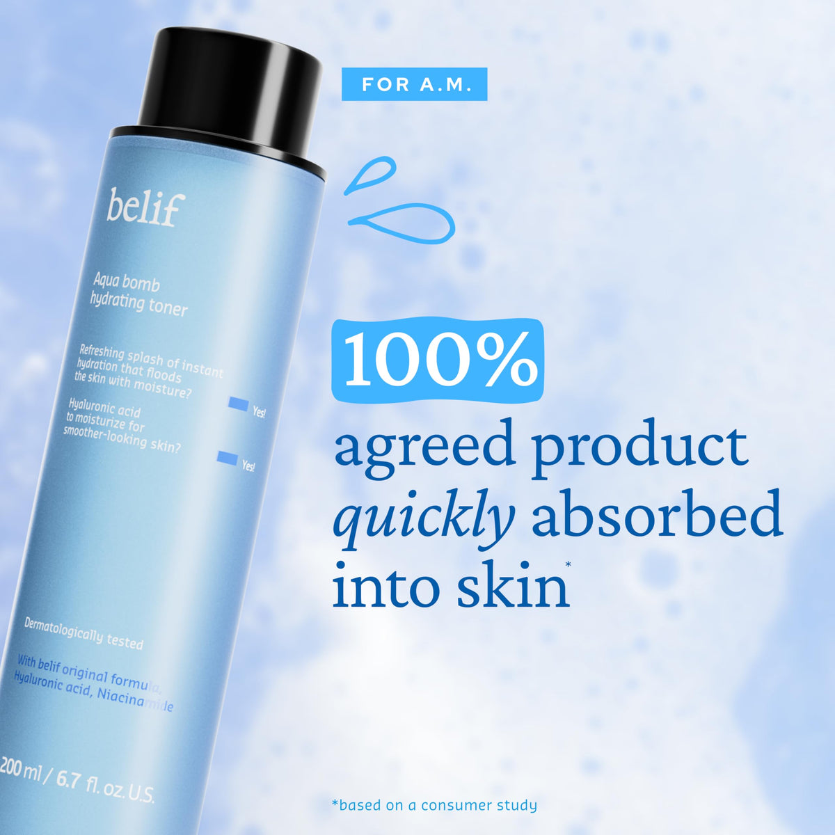 belif toner in hand being applied to face benefit quick-absorbing hydration