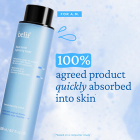 belif toner in hand being applied to face benefit quick-absorbing hydration
