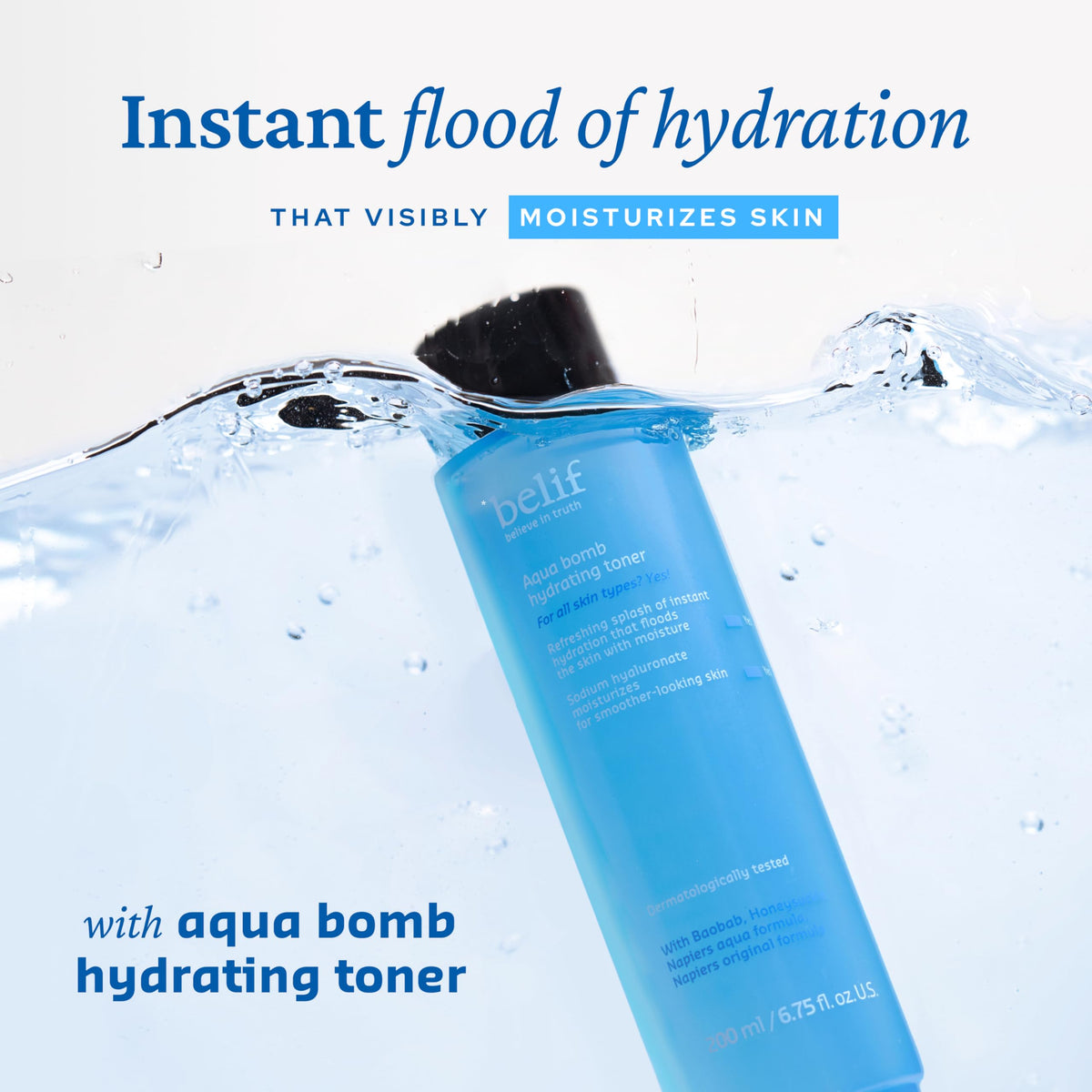 belif poured watery texture glistening to show lightweight hydration benefit