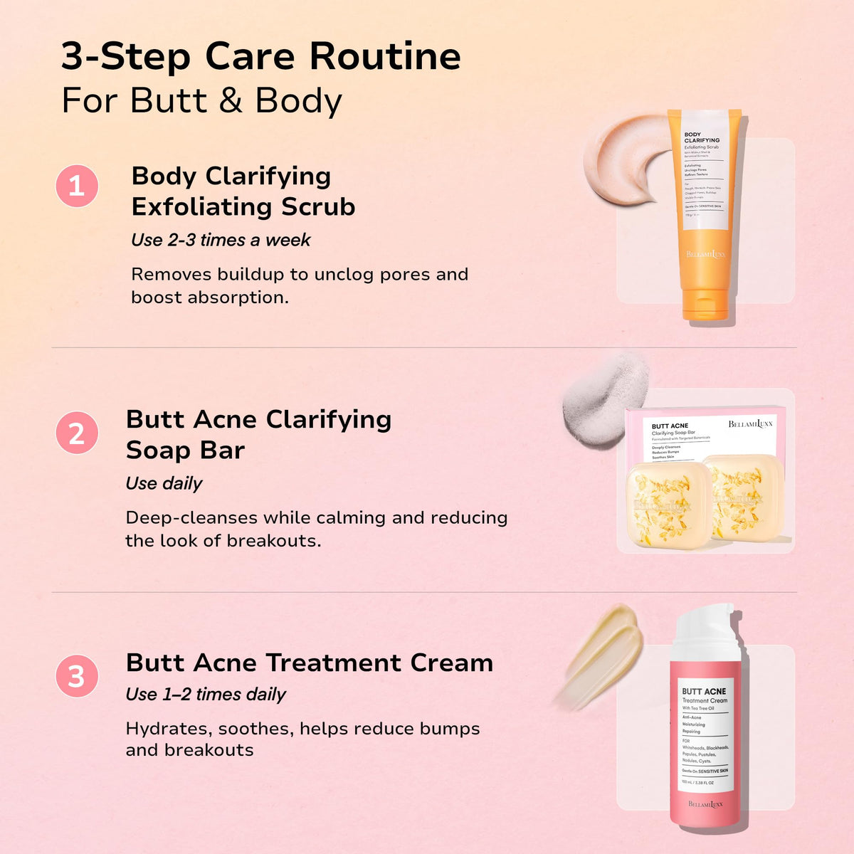 BellamiLuxx ingredient focus with salicylic acid and tea tree oil reducing breakouts
