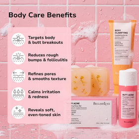 BellamiLuxx products staged in shower showing post-workout cleansing benefit