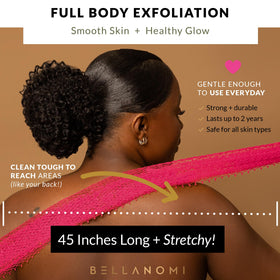 Bellanomi in-use in shower demonstrating back scrubbing effectiveness