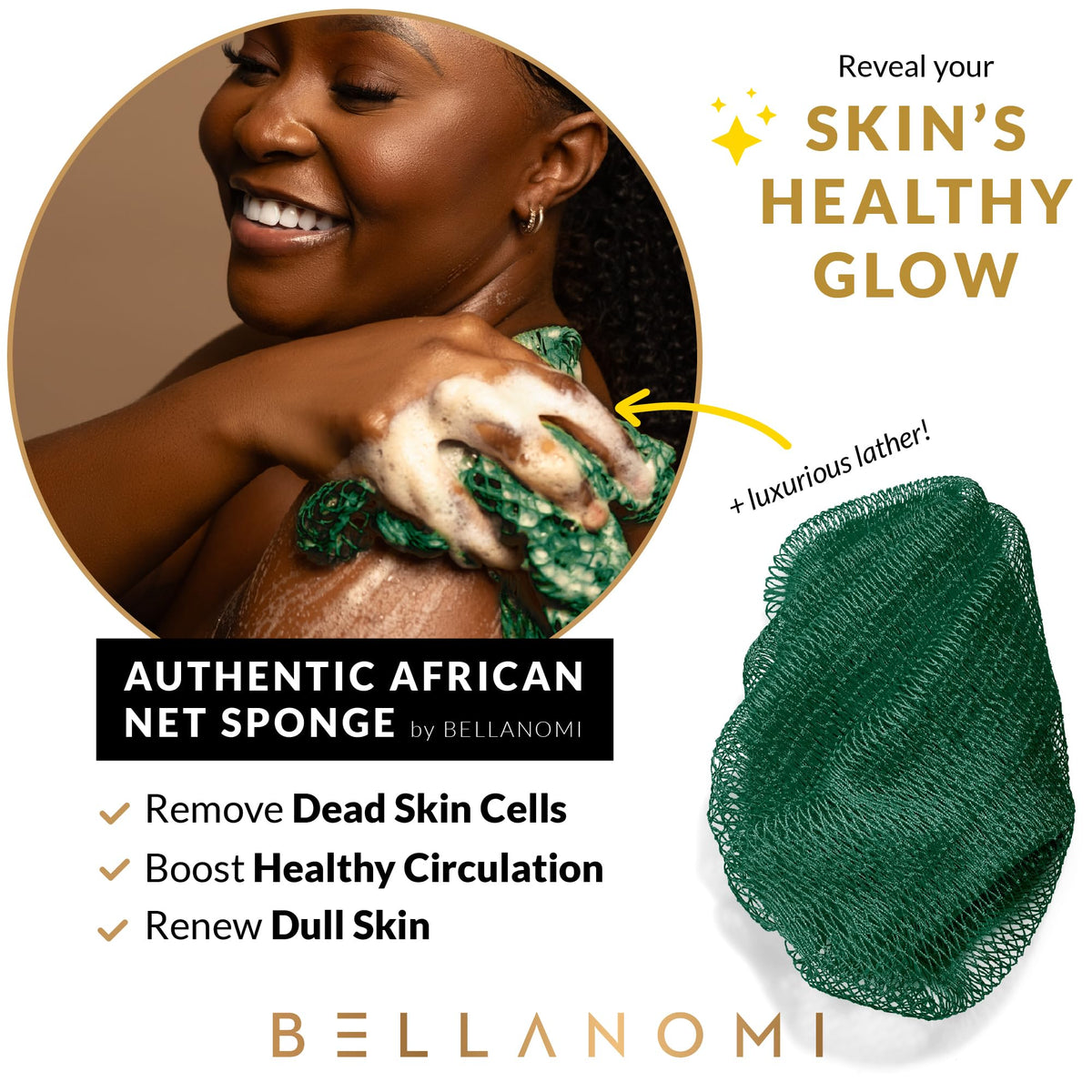 Bellanomi close-up of double-knotted mesh texture, gentle deep clean