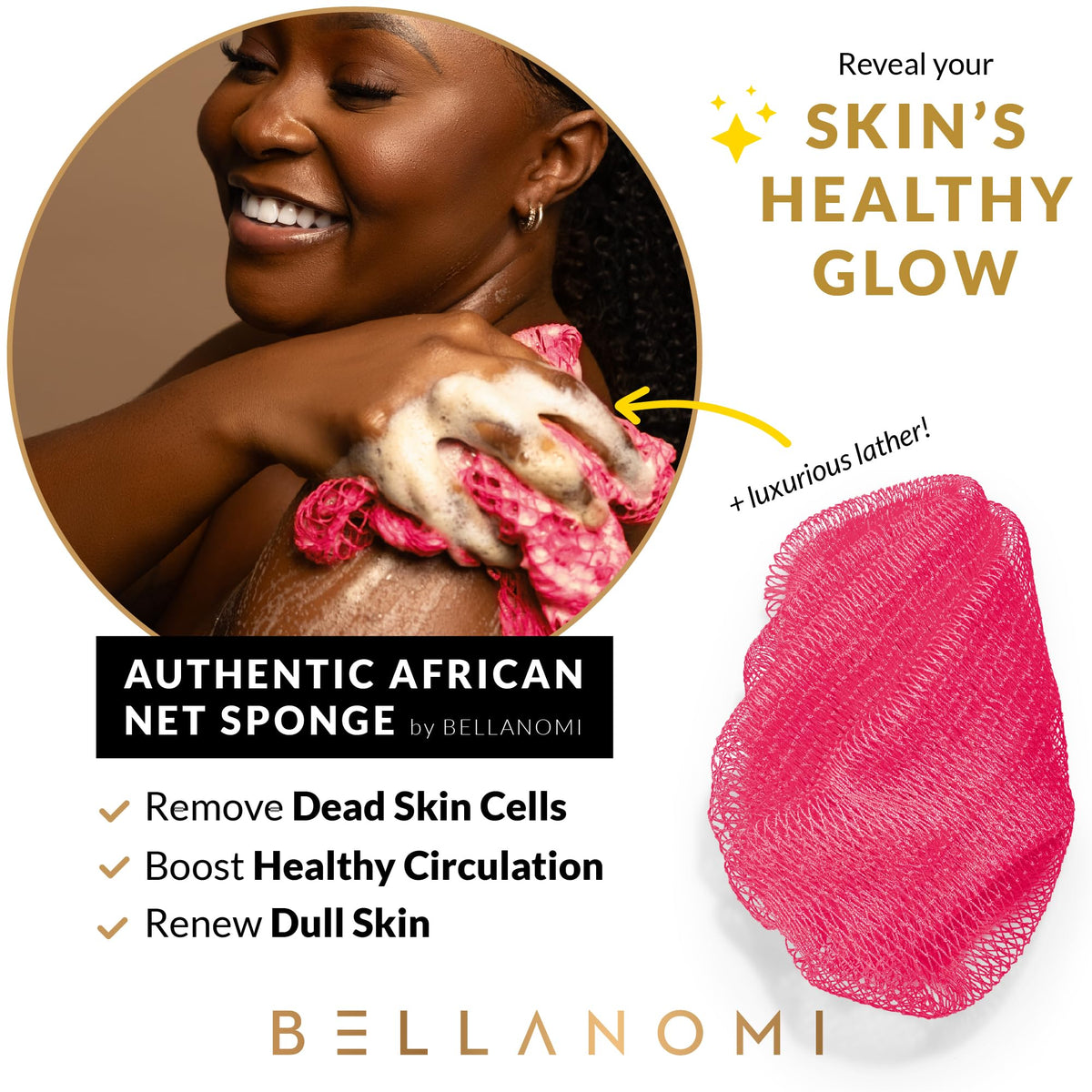 Bellanomi close-up of double-knotted mesh highlighting gentle exfoliation