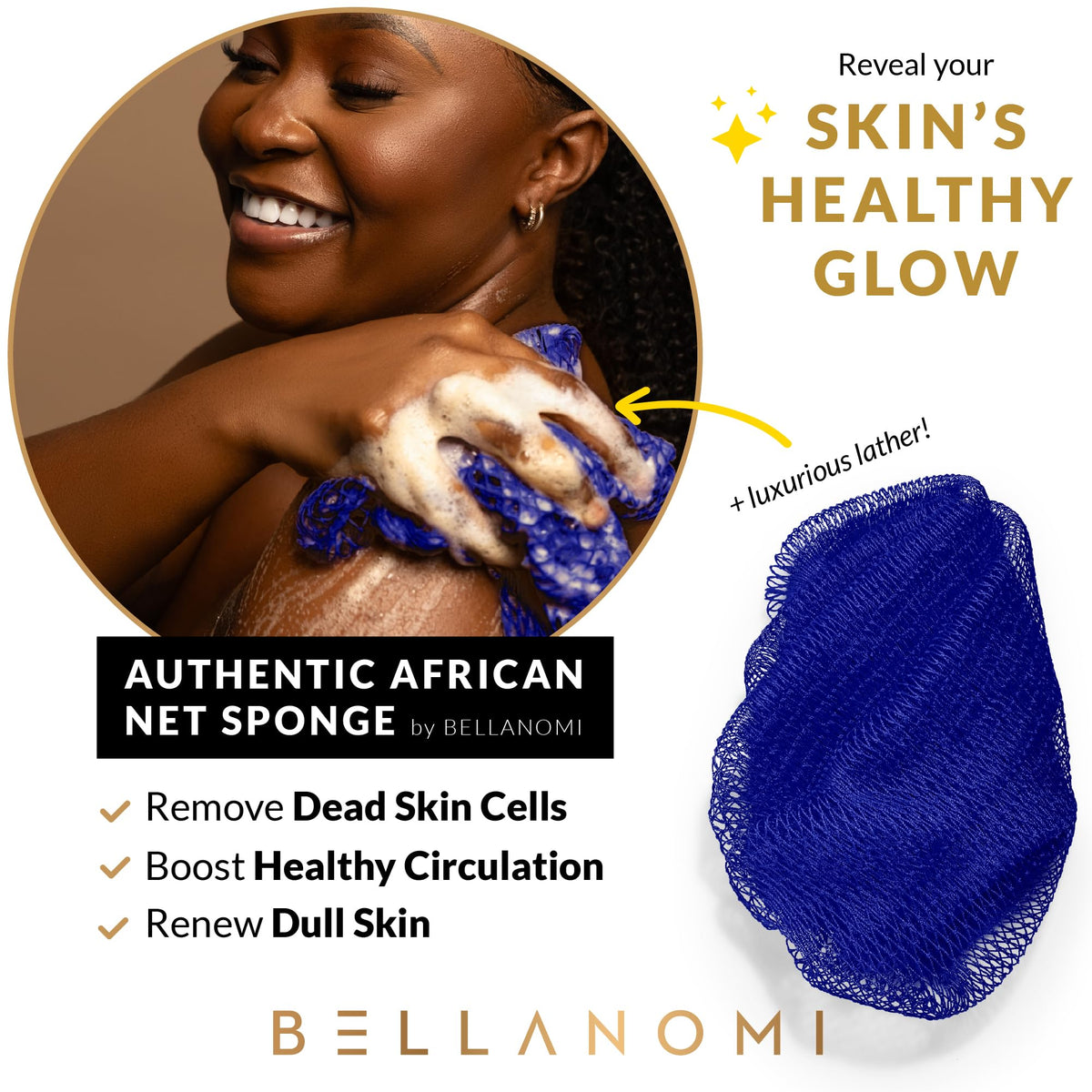 Bellanomi double-knotted mesh close-up demonstrating gentle effective exfoliation