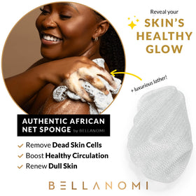 Bellanomi close-up of double-knotted mesh texture highlights gentle exfoliation