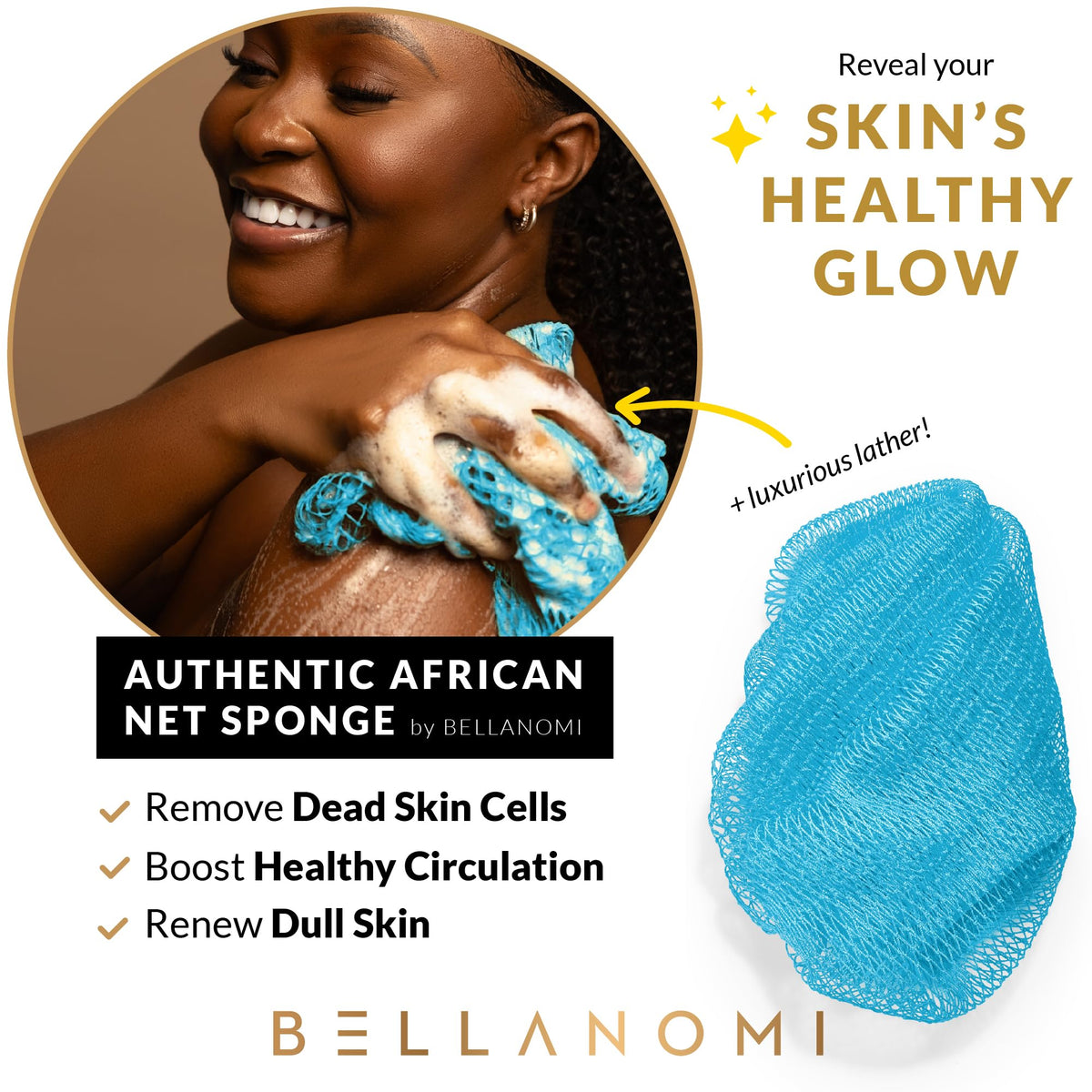 Bellanomi close-up of double-knotted mesh highlighting textured exfoliation benefit