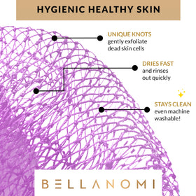 Bellanomi close-up of double-knotted mesh revealing gentle exfoliation benefit