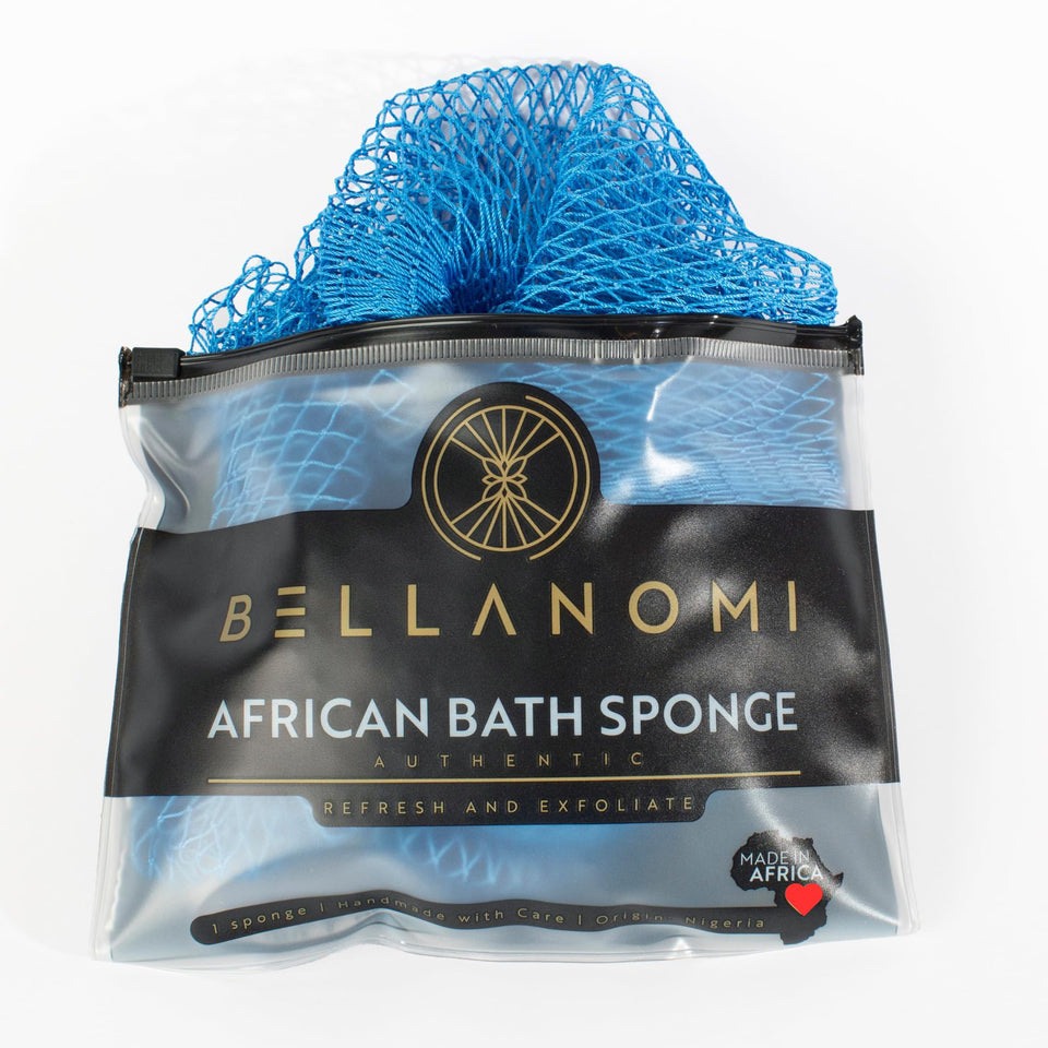 Bellanomi front view of baby blue net sponge showing shape and color benefit
