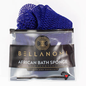 Bellanomi navy front view showing full 45-inch back scrubber and benefits