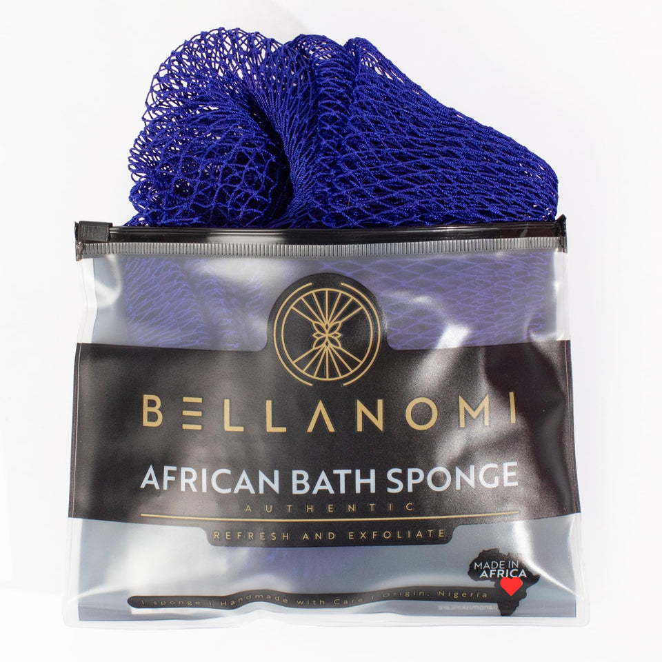 Bellanomi navy front view showing full 45-inch back scrubber and benefits