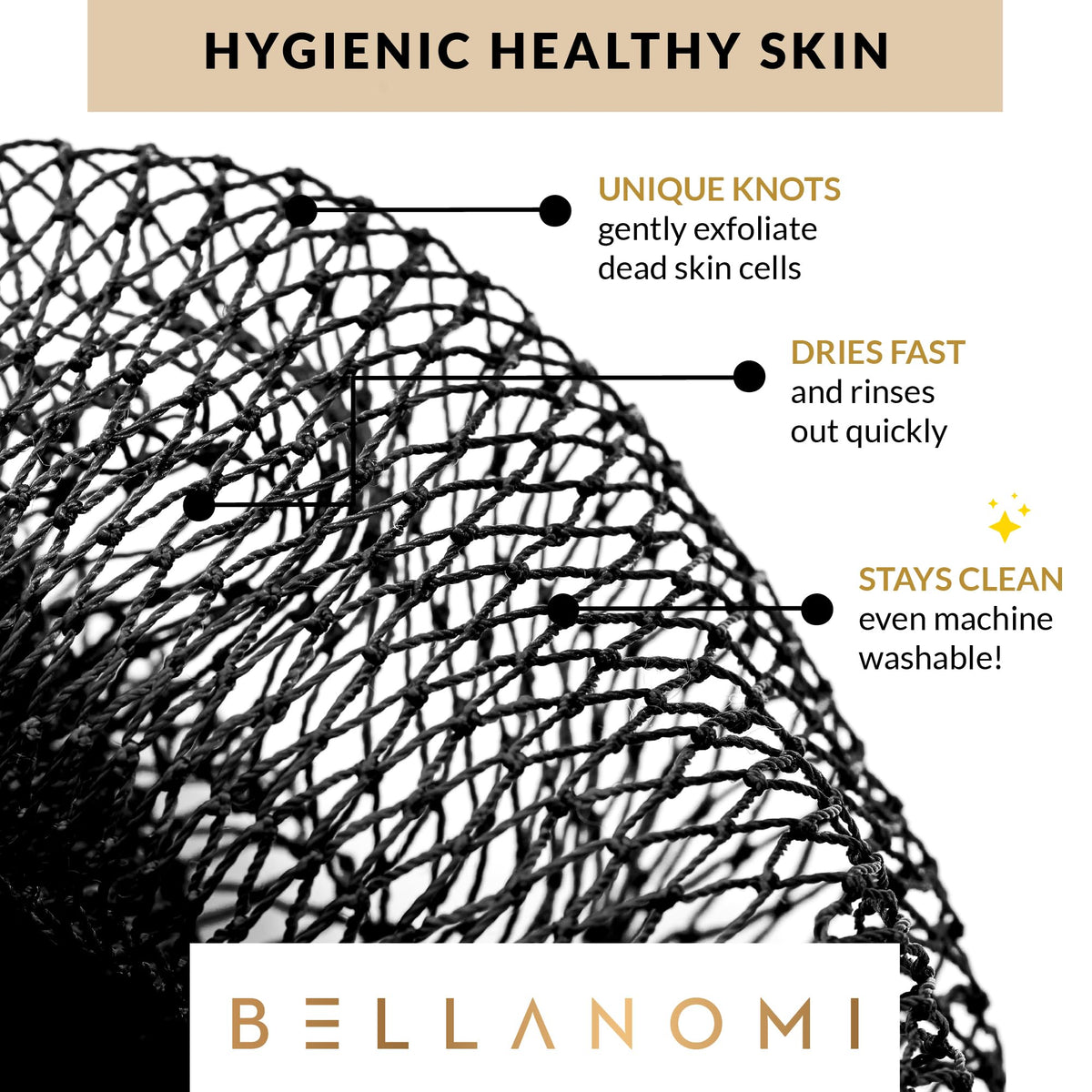 Bellanomi 45-inch sponge held beside an arm showing scale and easy back access benefit