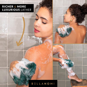 Bellanomi sponge in shower producing foam for improved cleansing
