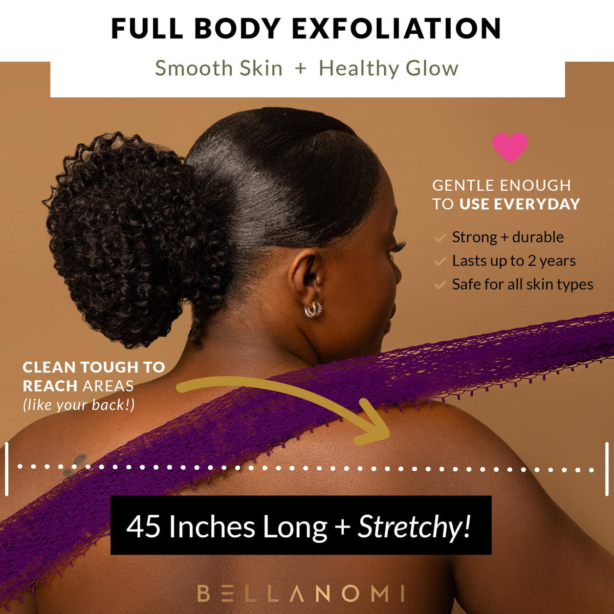 Bellanomi being used to scrub a back, demonstrating reach and ease
