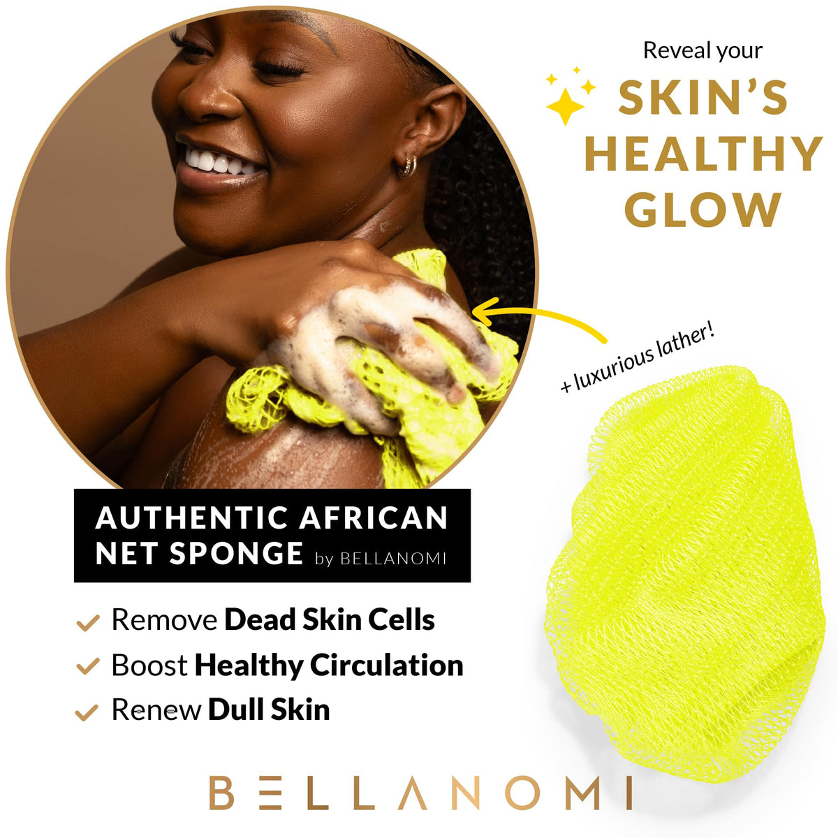 Bellanomi close-up of double-knotted mesh texture for effective exfoliation