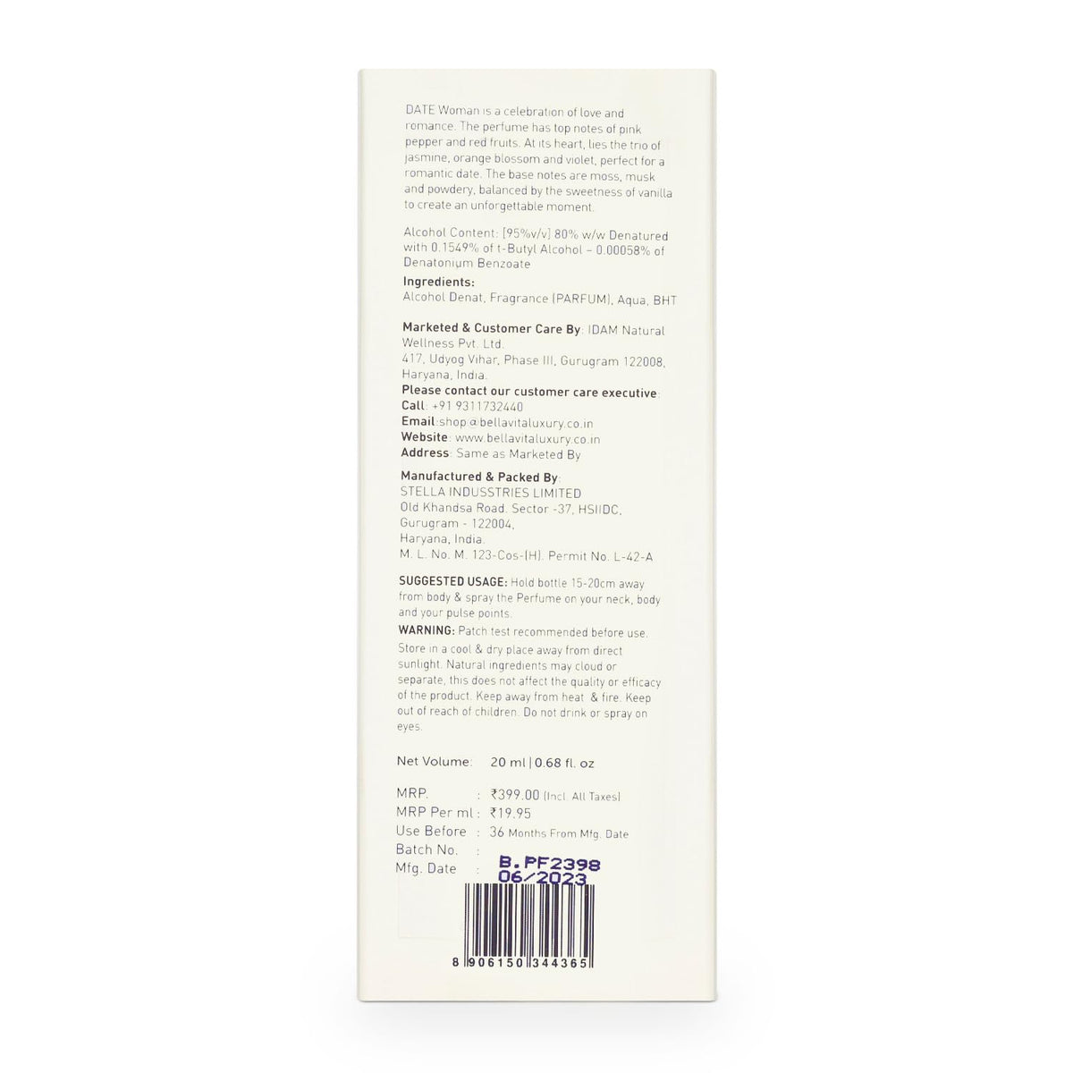 BellaVita Luxury DATE applied at pulse point demonstrating lasting diffusion