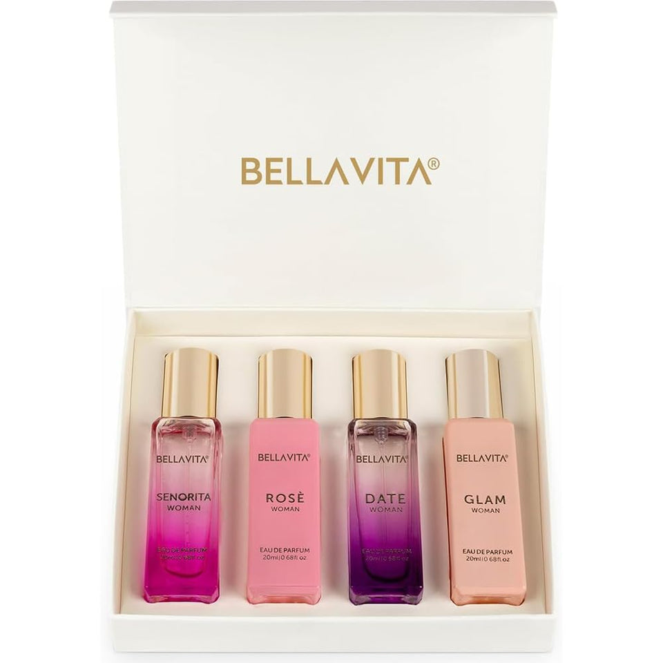 Bella Vita Luxury front packaging showing all four bottles and elegant gift box benefit gifting