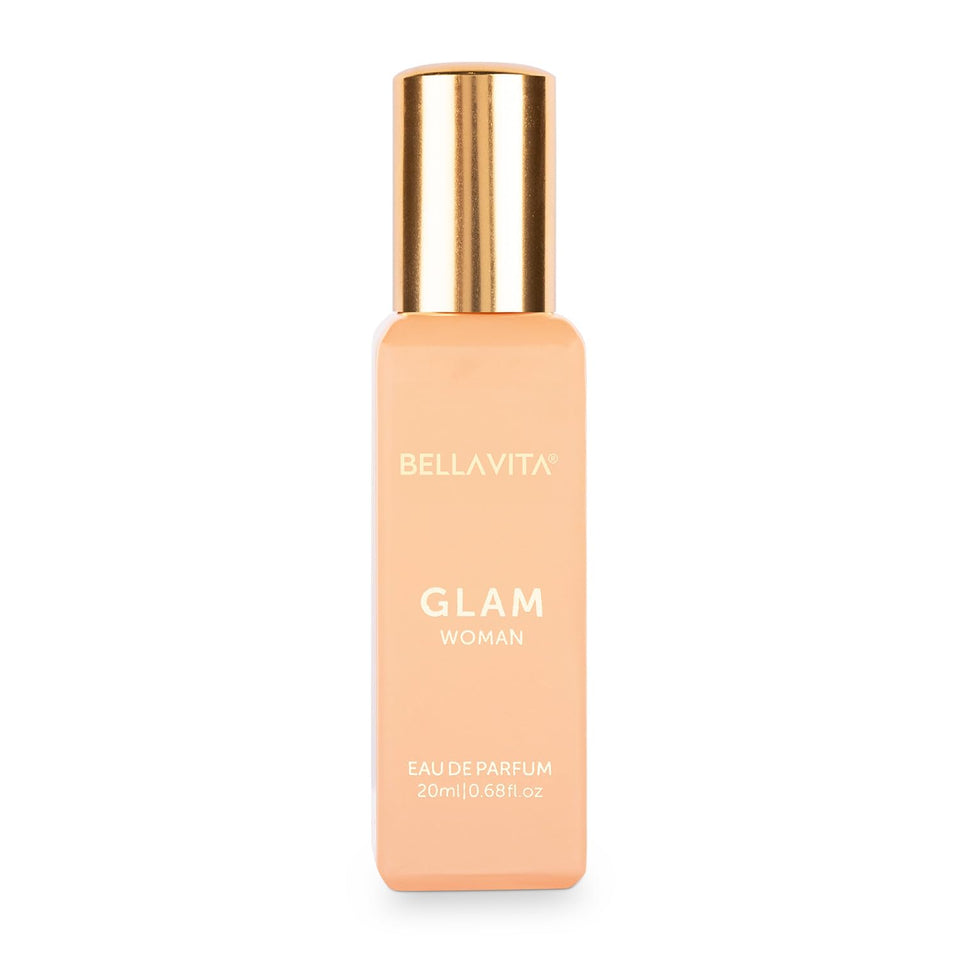 Bellavita GLAM front bottle view showing elegant travel perfume design and portability