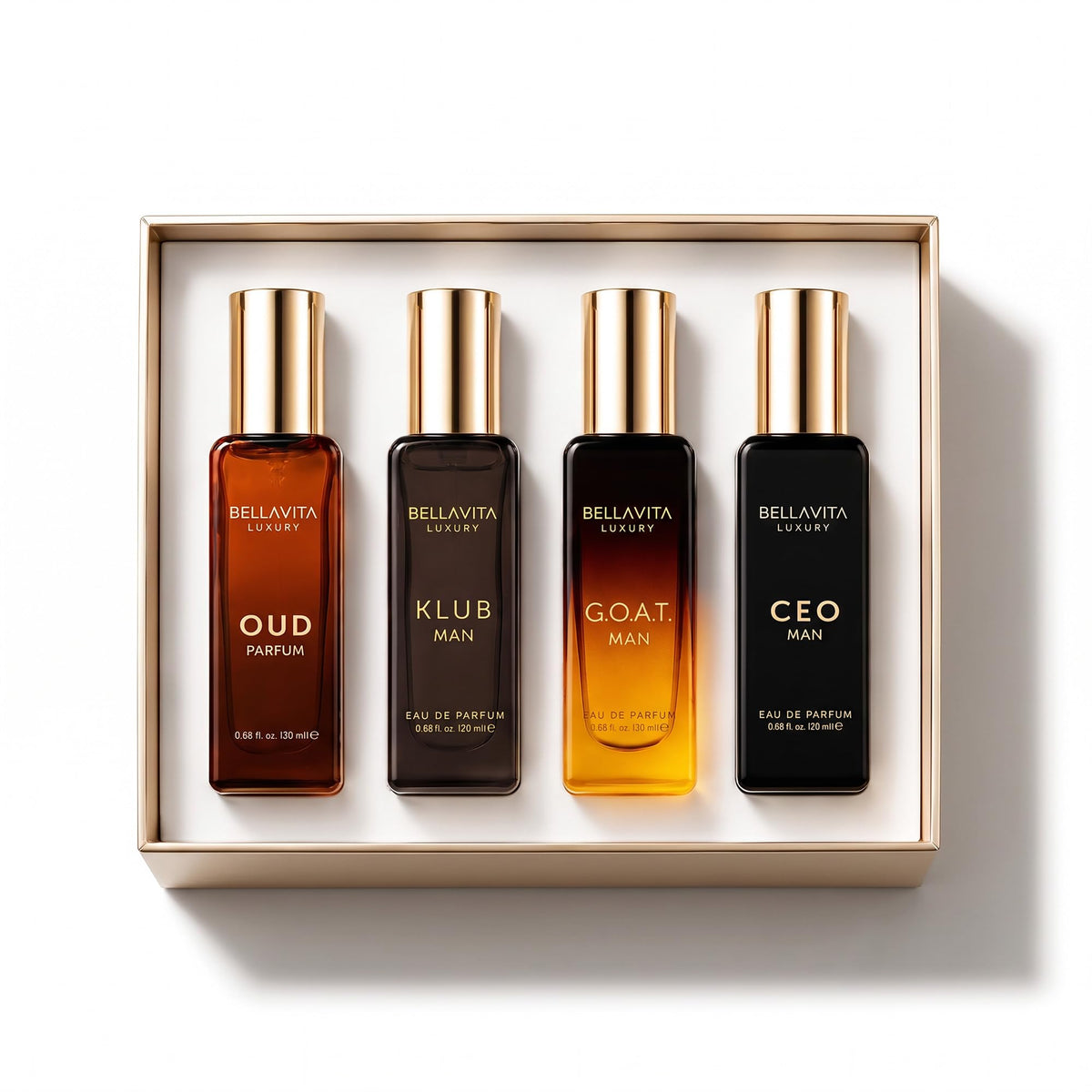 Bella Vita Luxury front view of all four 20ml bottles showing variety and elegance