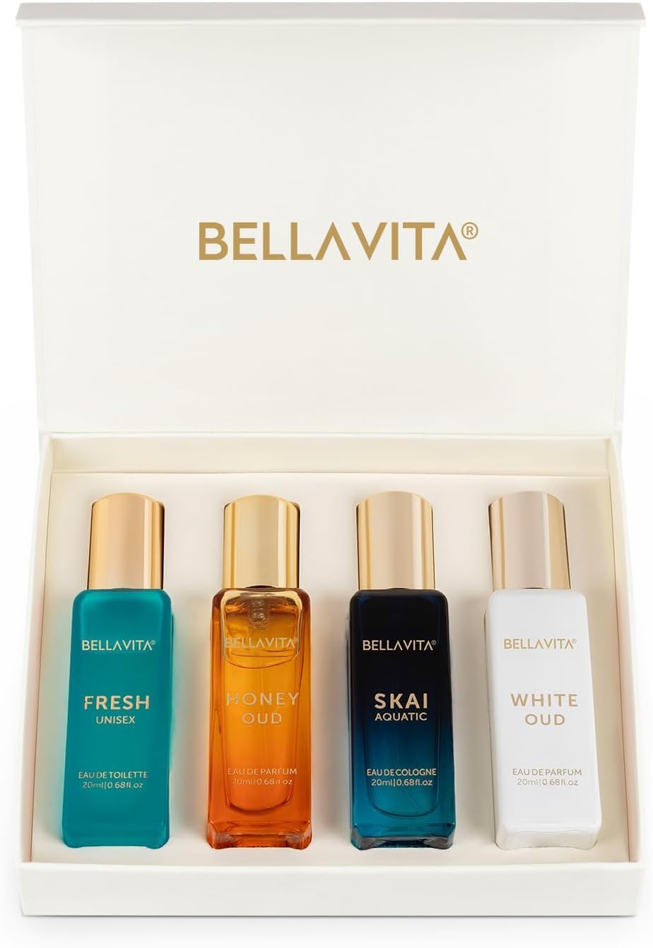 Bellavita Luxury gift set front view showing three 80ml bottles and elegant packaging benefit: great present