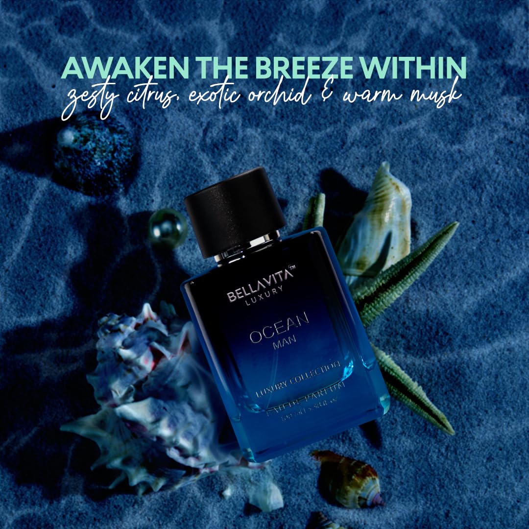 BellaVita Luxury OCEAN bottle side profile highlighting glass clarity and modern silhouette for gifting