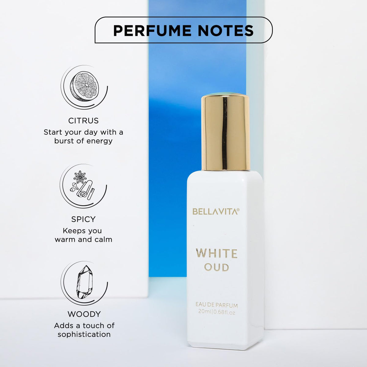 BellaVita Luxury closeup label displaying scent name and notes