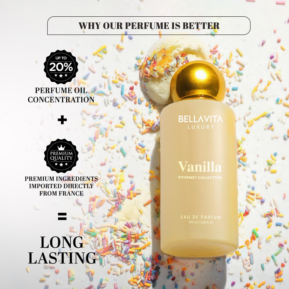 Bellavita vanilla pod and coconut arrangement illustrating gourmand notes