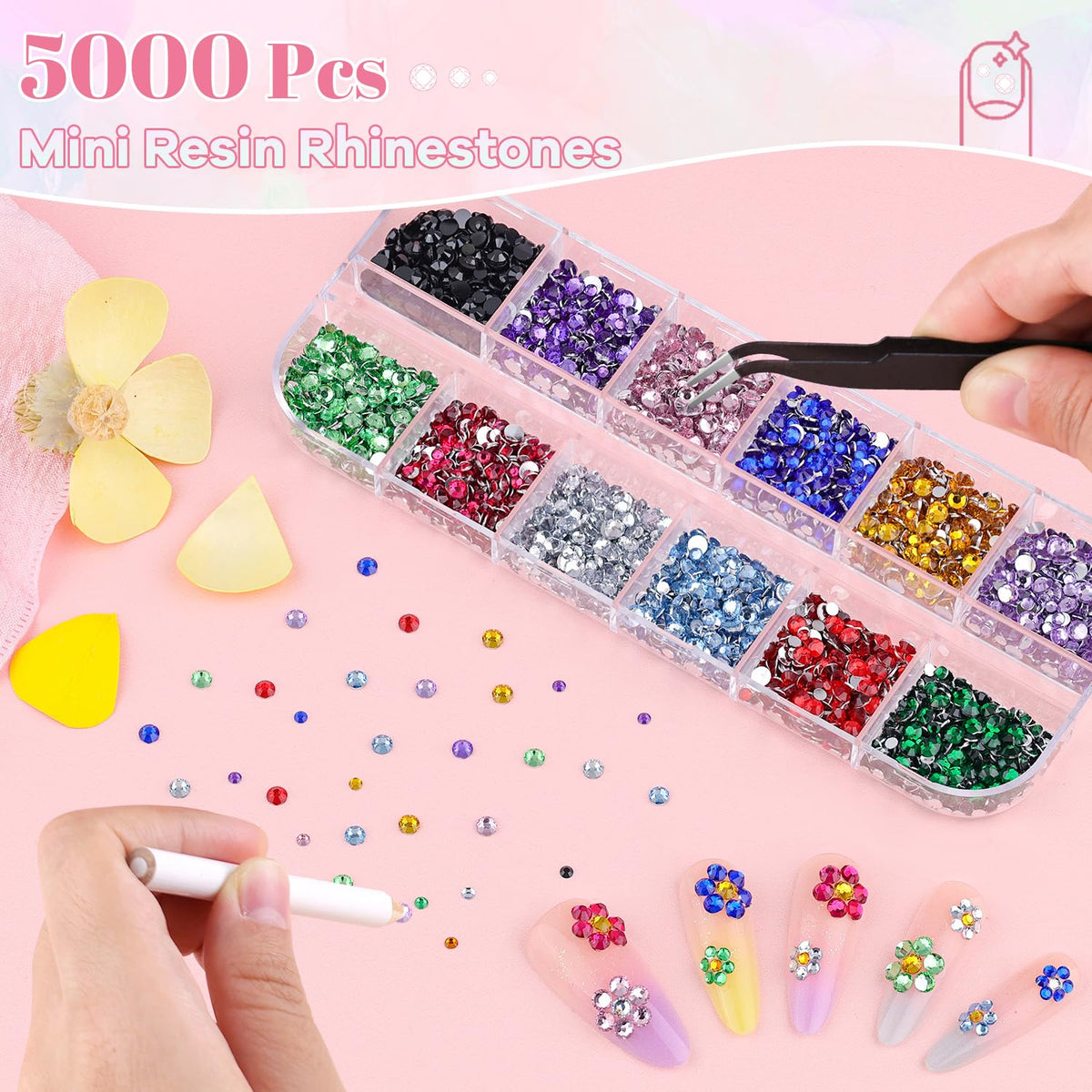BELLEBOOST 12-compartment organizer open to show separated multicolor gems for spill-free storage