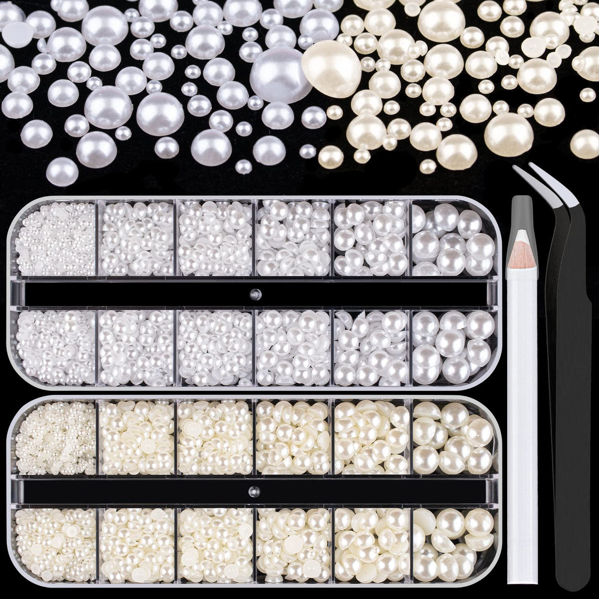 BELLEBOOST front view of two pearl boxes showing organized compartments for neat storage and selection