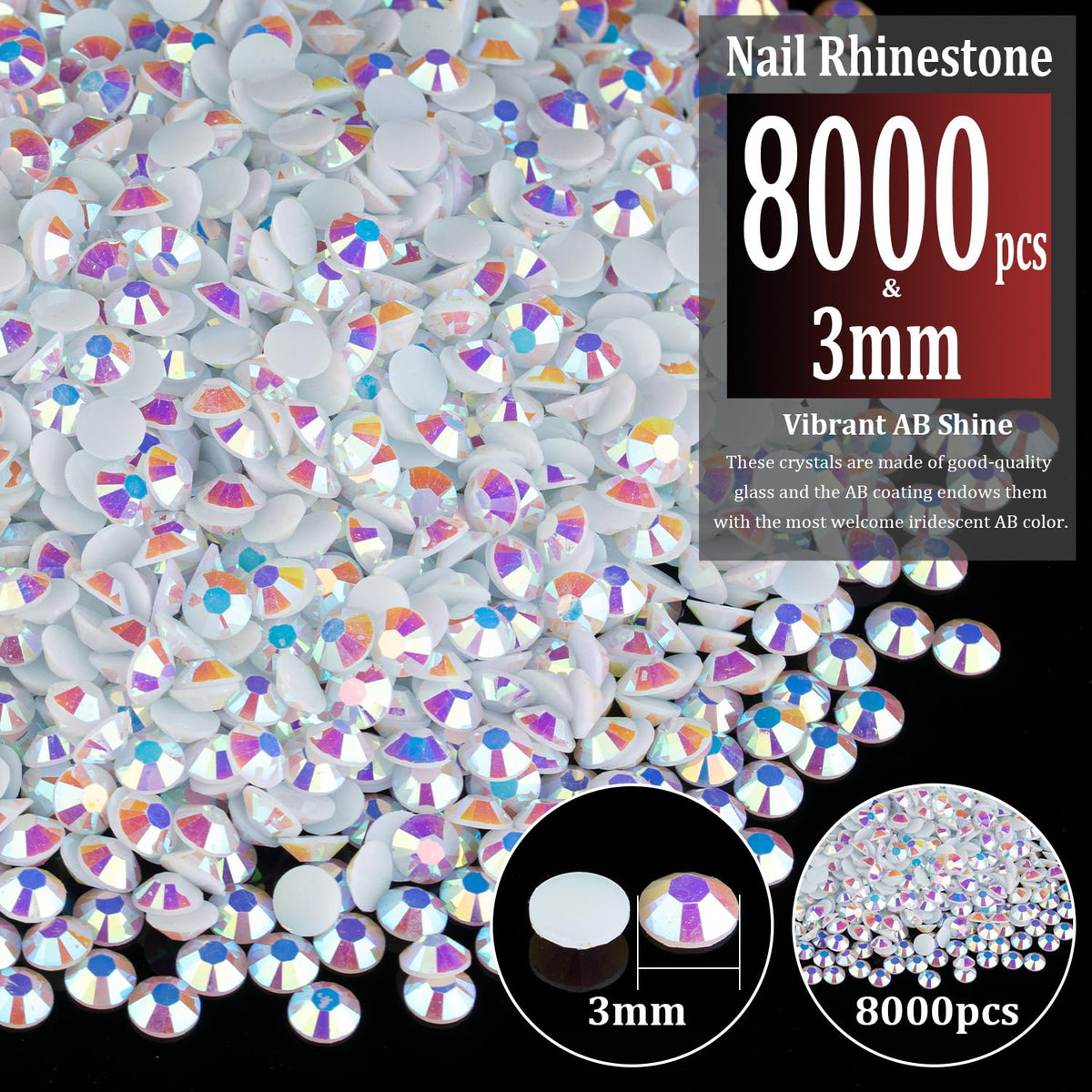 BELLEBOOST close-up of 3mm faceted resin rhinestone showcasing bright AB sparkle for crafts