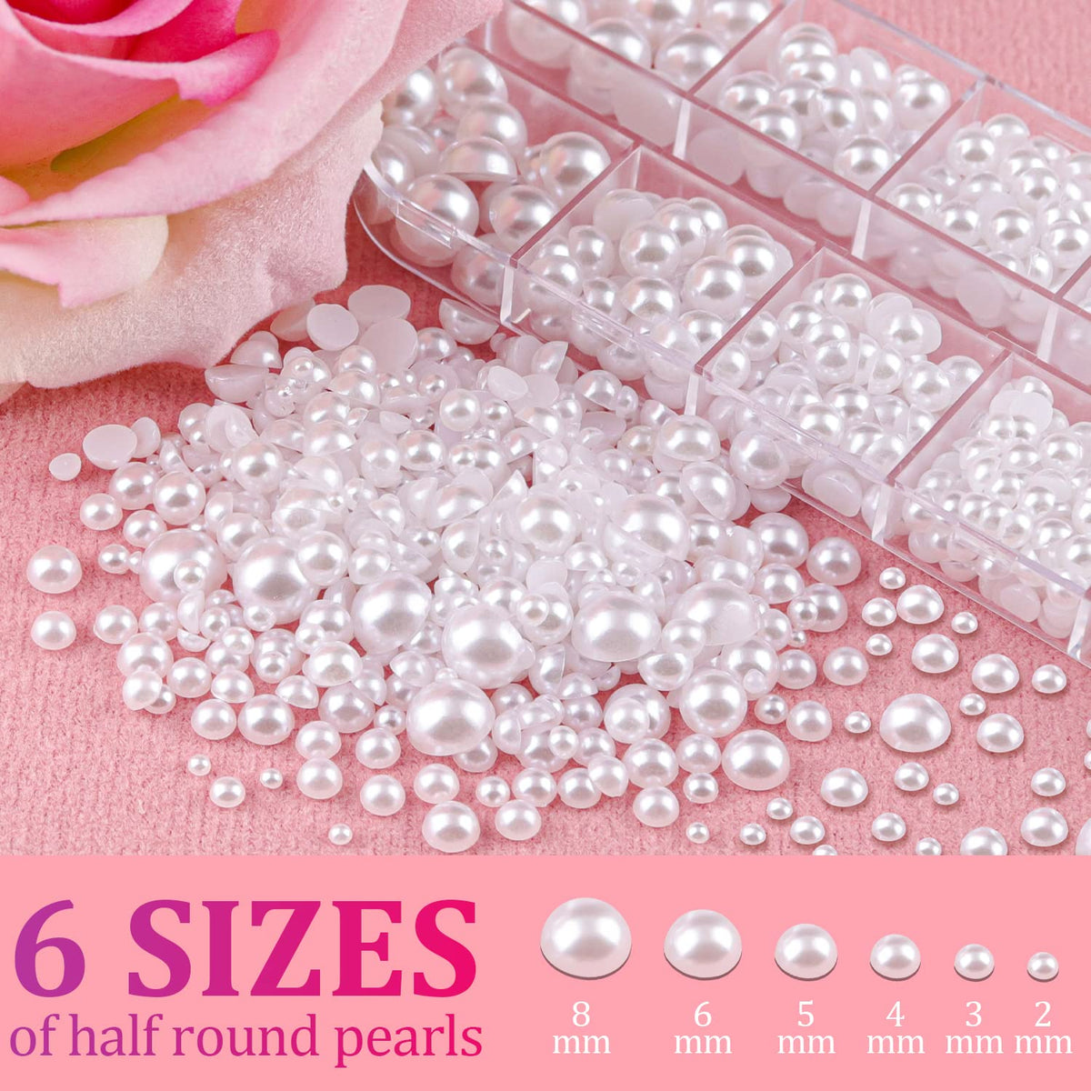 BELLEBOOST close-up of mixed-size pearls showing texture and smooth half-round finish for precise embellishing