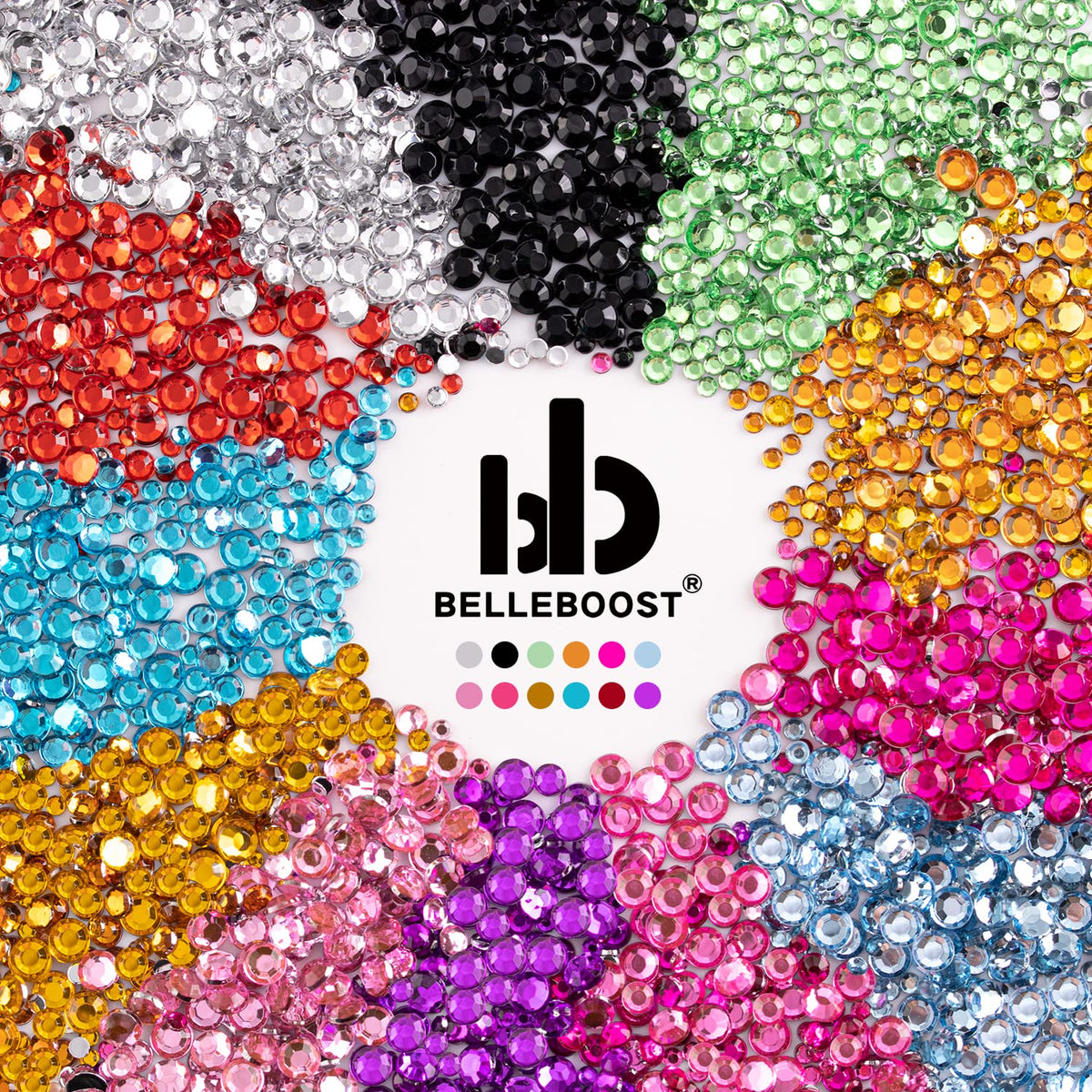 BELLEBOOST color chart close-up displaying vibrant hues for matching nail designs