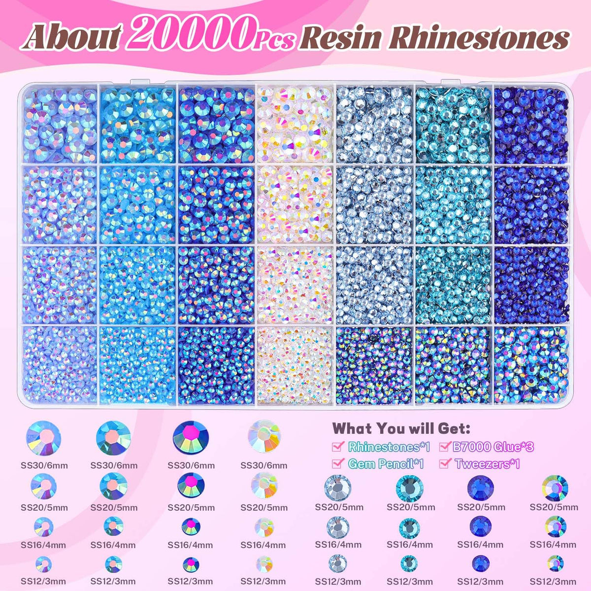 BELLEBOOST close-up of blue rhinestone facets highlighting bright reflective sparkle