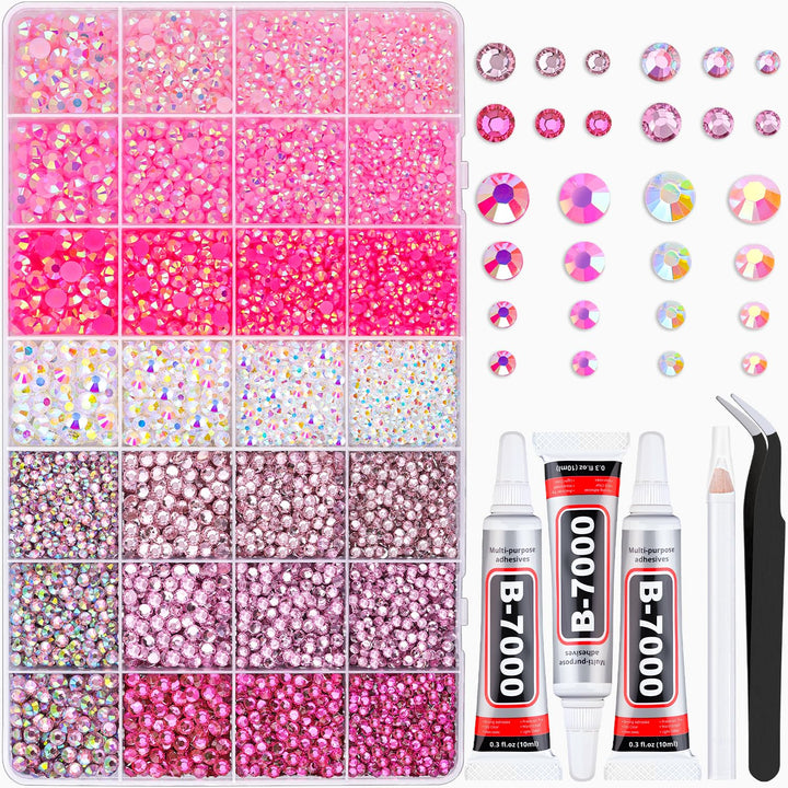 BELLEBOOST front package box showing 28-grid storage and assorted pink gems