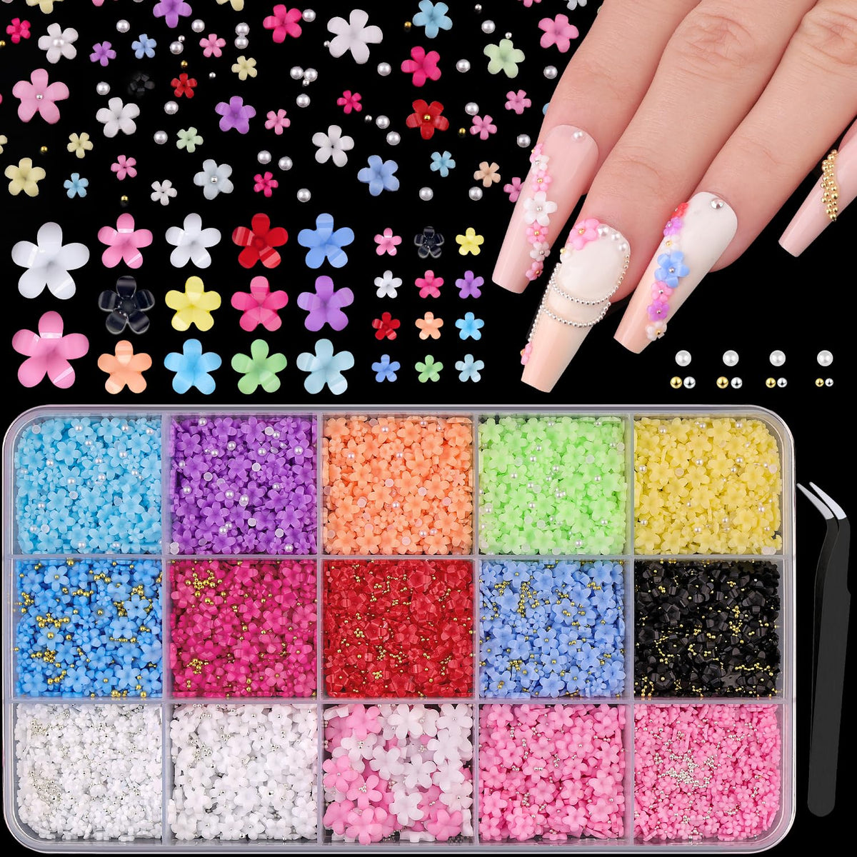 BELLEBOOST front packaging showing colorful 3D flower charms and tools for quick styling