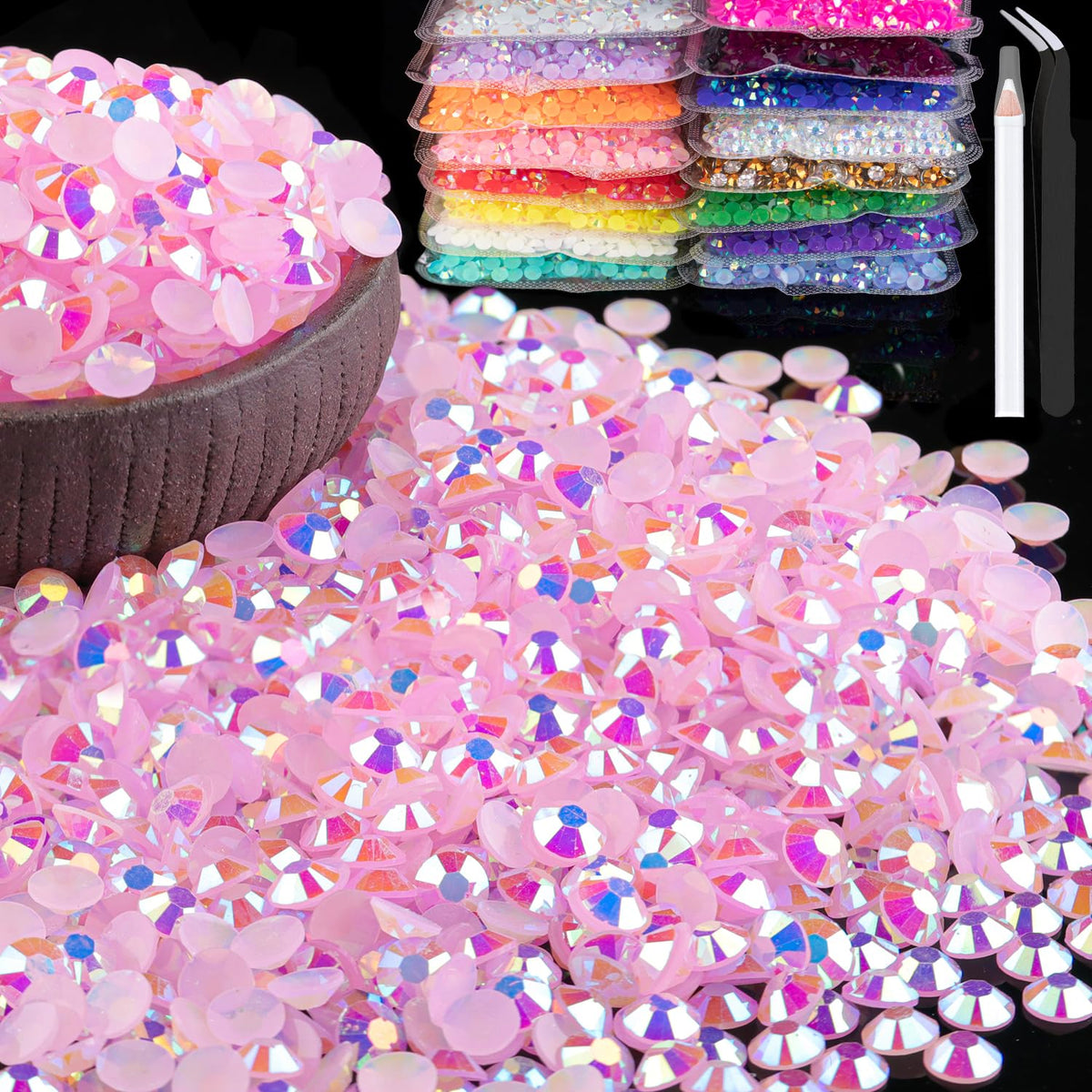 BELLEBOOST front packaging showing bulk 3mm light pink AB rhinestones for craft convenience