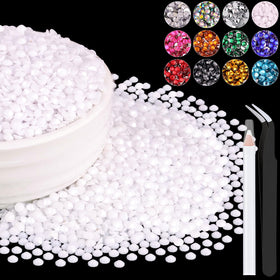 BELLEBOOST front packaging showing 8000pcs white rhinestones and included tools for quick crafting