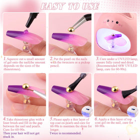 BELLEBOOST adhesive gel tube with pickup tools showing easy precise pearl placement