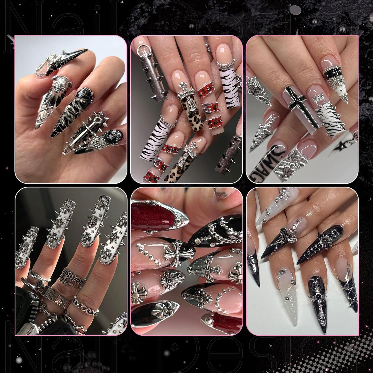 BELLEBOOST finished gothic punk manicure showcasing textured 3D accents