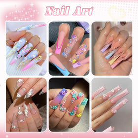 BELLEBOOST finished spring manicure with flowers, beads and pearls creating dimensional look