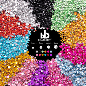 BELLEBOOST close-up of mixed colorful rhinestones showing sparkle and surface detail