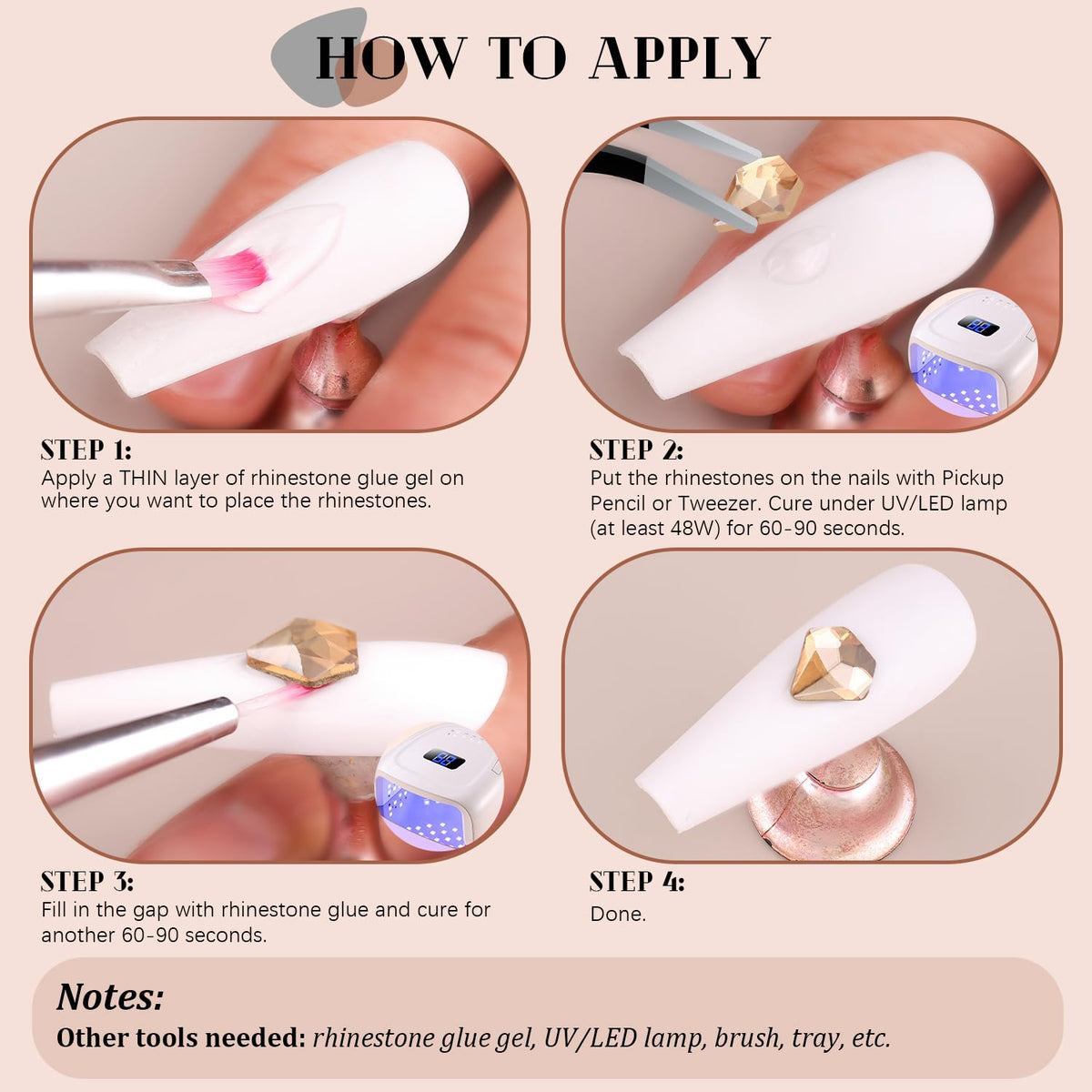 BELLEBOOST styled manicure in use demonstrating nails enhanced by champagne gems