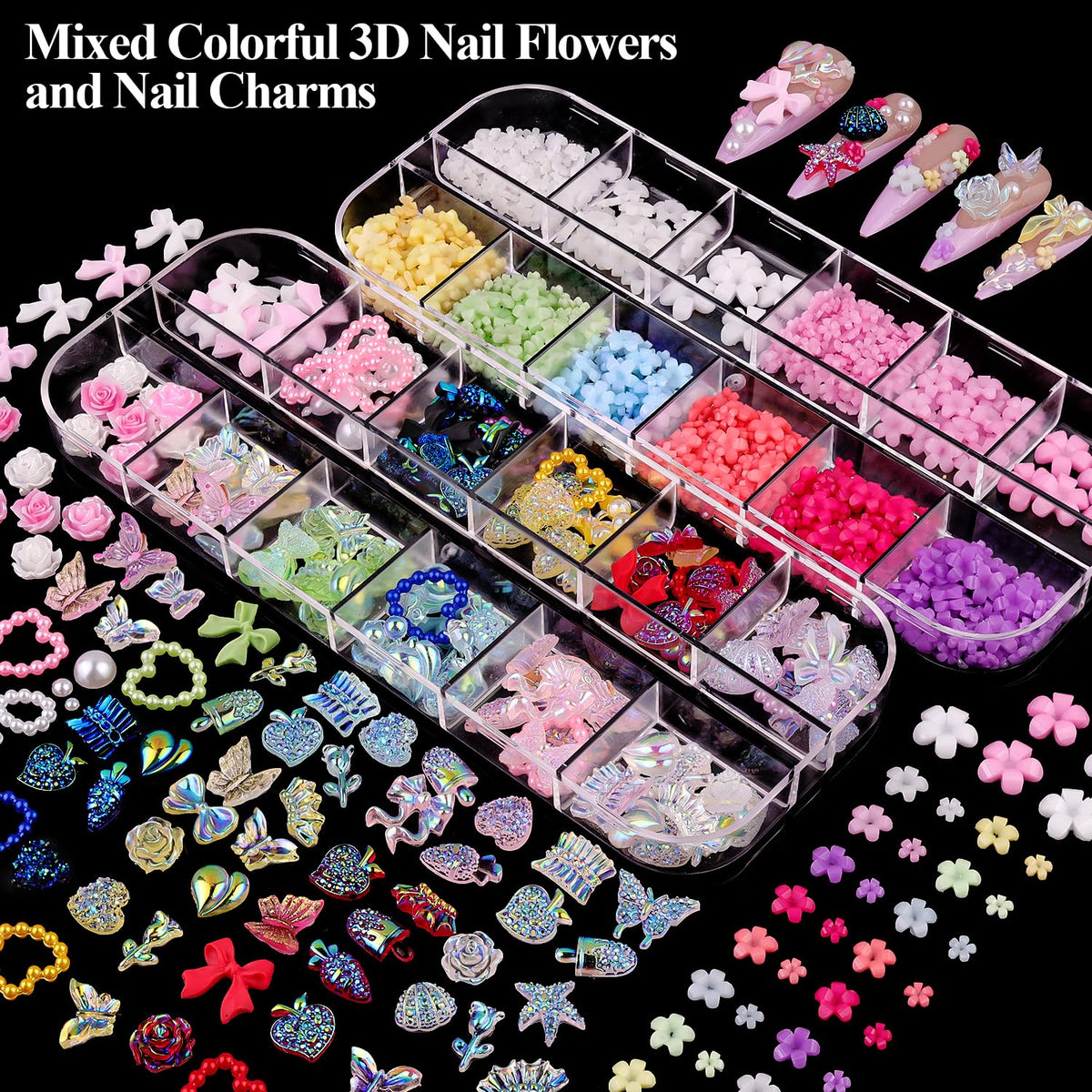 BELLEBOOST open boxes flatlay showing variety of gems and pearls for creative choices