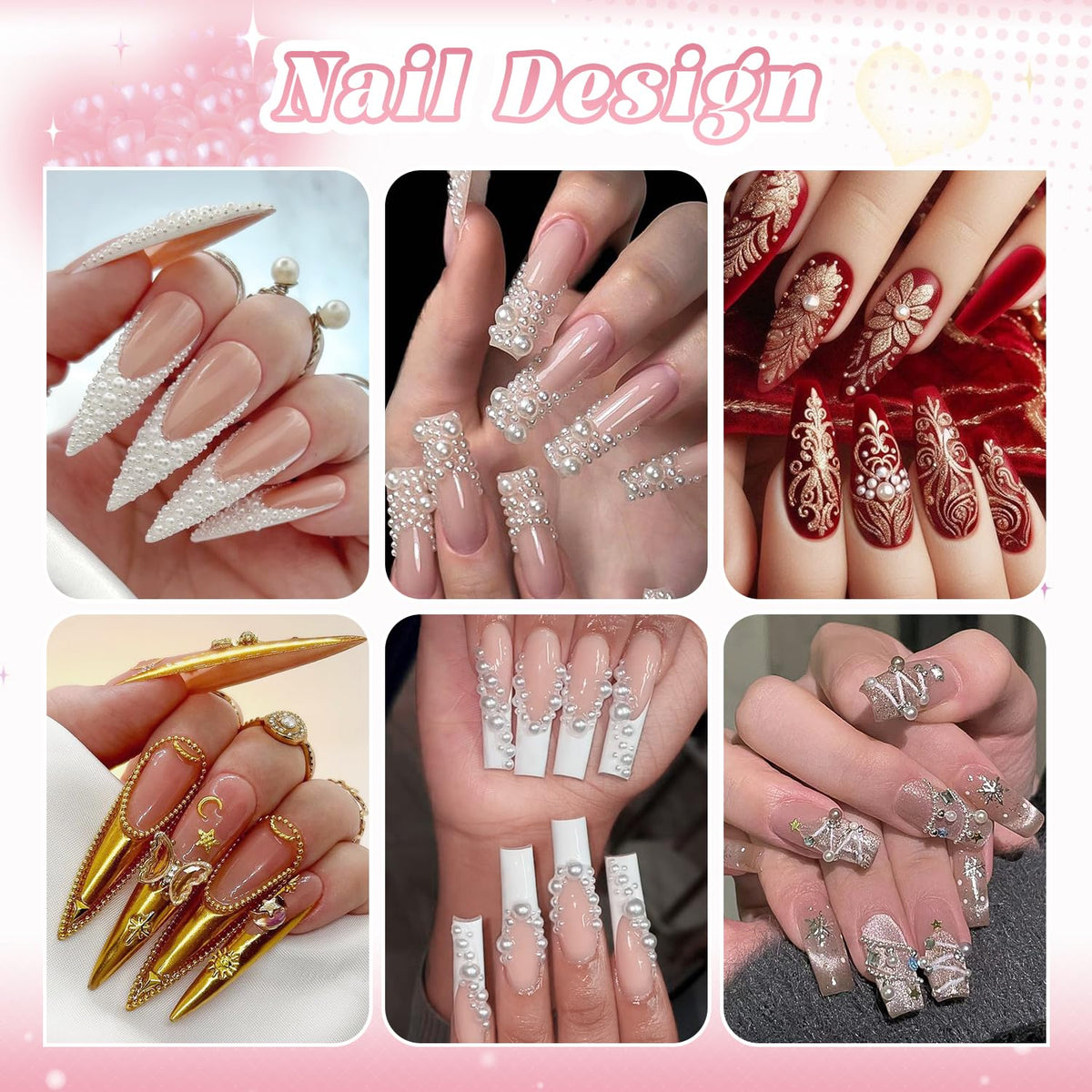 BELLEBOOST pearls and beads applied on an acrylic tip for design example