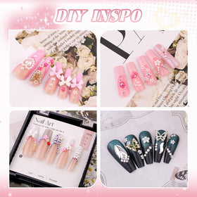 BELLEBOOST flatback white pearls displayed as flower centers for refined manicure accents