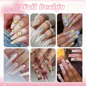BELLEBOOST pearls placed on an acrylic nail tip demonstrating elegant embellishment