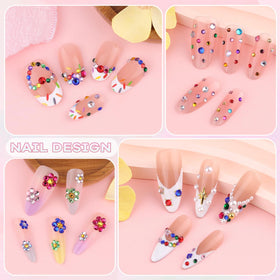 BELLEBOOST rhinestones applied on an acrylic nail tip demonstrating salon-style detail